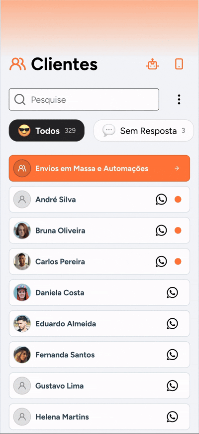 Lista de clientes e perfil com diagnóstico da MIA