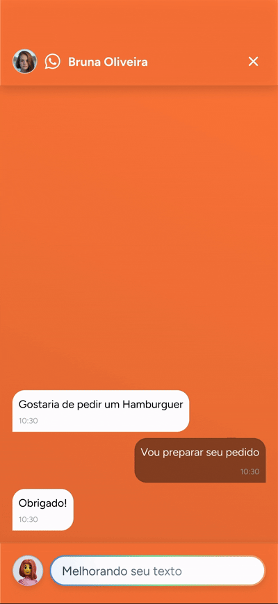 Conversa no WhatsApp com sugestões de resposta da MIA